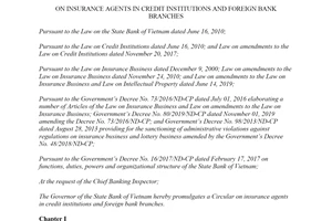 Circular 37/2019/TT-NHNN insurance agents in credit institutions and foreign bank branches