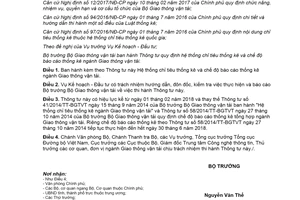 Thông tư 48/2017/TT-BGTVT quy định hệ thống chỉ tiêu thống kê ngành Giao thông vận tải