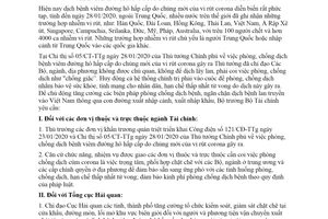 Chỉ thị 01/CT-BTC 2020 phòng chống dịch bệnh viêm đường hô hấp cấp do vi rút corona gây ra