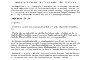 Kế hoạch 62/KH-TCTTg 2020 hoạt động của Tổ công tác của Thủ tướng Chính phủ