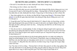 Công điện 01/CĐ-LĐTBXH 2020 phòng chống dịch bệnh viêm đường hô hấp cấp do vi rút Corona