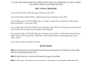 Quyết định 166/QĐ-TTg 2020 Chương trình tổng thể thực hành tiết kiệm chống lãng phí