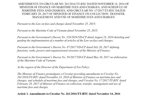 Circular 90/2019/TT-BTC amendments Circular 261/2016/TT-BTC maritime fees and charges