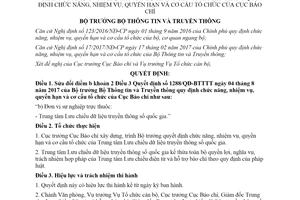 Quyết định 93/QĐ-BTTTT 2020 sửa đổi Quyết định 1288/QĐ-BTTTT cơ cấu tổ chức của Cục Báo chí