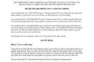 Quyết định 94/QĐ-BTTTT 2020 nhiệm vụ quyền hạn và cơ cấu tổ chức Trung tâm Lưu chiểu dữ liệu