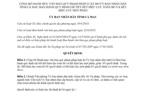 Quyết định 173/QĐ-UBND 2020 công bố Danh mục văn bản quy phạm pháp luật hết hiệu lực Cà Mau