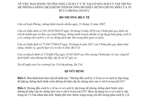 Quyết định 344/QĐ-BYT 2020 cách ly y tế tại cơ sở tập trung phòng chống dịch bệnh vi rút Corona
