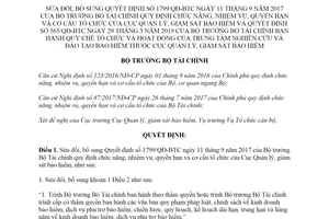 Quyết định 98/QĐ-BTC năm 2020 sửa đổi Quyết định cơ cấu tổ chức Cục Quản lý giám sát bảo hiểm