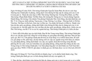 Thông báo 43/TB-VPCP 2020 kết luận của Thủ tướng về phòng chống dịch viêm đường hô hấp cấp