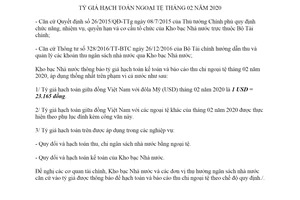 Thông báo 494/TB-KBNN 2020 tỷ giá hạch toán ngoại tệ tháng 02