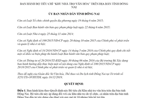 Quyết định 02/2020/QĐ-UBND Bộ tiêu chí Khu nhà trọ văn hóa tỉnh Đồng Nai