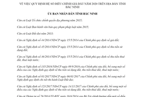 Quyết định 03/2020/QĐ-UBND quy định hệ số điều chỉnh giá đất tỉnh Bắc Ninh