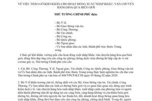 Công điện 224/CĐ-TTg 2020 hoạt động xuất nhập khẩu vận chuyển hàng hóa qua biên giới