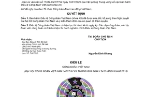 Quyết định 174/QĐ-TLĐ 2020 Điều lệ Công đoàn Việt Nam khóa XII