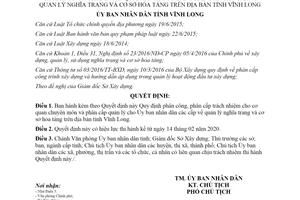 Quyết định 05/2020/QĐ-UBND phân cấp quản lý nghĩa trang Ủy ban nhân dân các cấp tỉnh Vĩnh Long