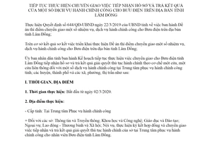 Kế hoạch 607/KH-UBND 2020 chuyển giao tiếp nhận hồ sơ của hành chính công cho bưu điện Lâm Đồng