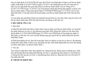 Kế hoạch 482/KH-UBND 2020 kiểm tra thực hiện công tác kiểm soát thủ tục hành chính Bình Thuận