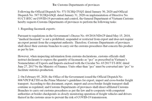 Official Dispatch 676/TCHQ-GSQL 2020 COVID 19 prevention and control