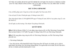 Quyết định 235/QĐ-TTg 2020 sửa đổi Quyết định về phân công công tác của Thủ tướng