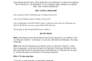 Quyết định 293/QĐ-TTg 2020 Bộ chỉ tiêu tổng hợp báo cáo định kỳ thống kê kinh tế xã hội