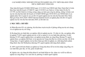 Kế hoạch 27/KH-UBND 2020 cai nghiện phục hồi đối với người nghiện ma túy tỉnh Thừa Thiên Huế