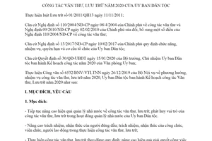 Kế hoạch 188/KH-UBDT 2020 công tác văn thư lưu trữ năm