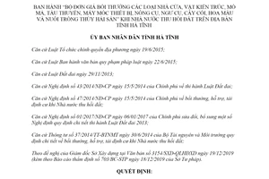Quyết định 13/2020/QĐ-UBND Bộ đơn giá bồi thường các loại vật kiến trúc khi thu hồi đất Hà Tĩnh