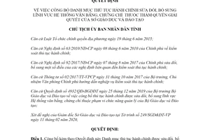 Quyết định 455/QĐ-UBND 2020 công bố thủ tục hành chính Hệ thống văn bằng Sở Giáo dục Huế