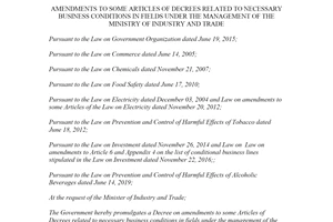 Decree 17/2020/ND-CP amendments Decrees related to necessary business conditions in fields