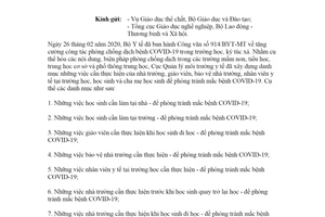 Công văn 476/MT-VP 2020 danh mục việc cần làm phòng chống dịch bệnh COVID-19 trong trường học