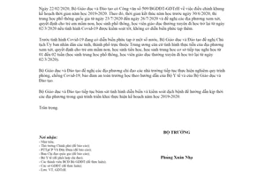 Công văn 586/BGDĐT-GDTrH 2020 học sinh đi học lại sau thời gian nghỉ học phòng chống Covid 19