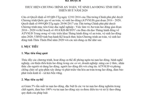 Kế hoạch 39/KH-UBND 2020 thực hiện Chương trình an toàn vệ sinh lao động Thừa Thiên Huế