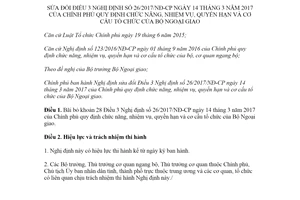 Nghị định 29/2020/NĐ-CP sửa đổi 26/2017/NĐ-CP quyền hạn cơ cấu tổ chức Bộ Ngoại giao