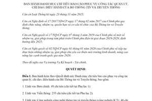 Quyết định 248/QĐ-BTTTT 2020 Danh mục chỉ tiêu báo cáo phục vụ công tác quản lý chỉ đạo