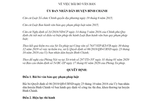 Quyết định 02/2020/QĐ-UBND bãi quy định công tác thi đua khen thưởng Bình Chánh Hồ Chí Minh