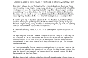 Chỉ thị 02/2020/CT-CA phòng chống dịch Covid-19 trong hệ thống Tòa án nhân dân