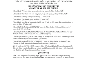 Nghị quyết 01/2020/NQ-HĐND bổ sung Nghị quyết về Quy hoạch sử dụng khoáng sản Phú Thọ