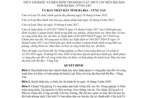 Quyết định 03/2020/QĐ-UBND quy định phạm vi vùng phụ cận đối với công trình thủy lợi Vũng Tàu