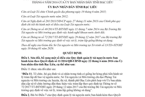 Quyết định 03/2020/QĐ-UBND sửa đổi bổ sung quy định quản lý tài nguyên nước tỉnh Bạc Liêu