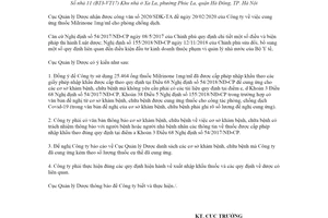 Công văn 2079/QLD-KD 2020 cung ứng thuốc Milrinone cho phòng chống dịch