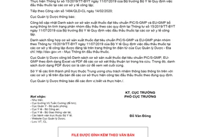 Công văn 1979/QLD-CL 2020 công bố cơ sở sản xuất thuốc đạt tiêu chuẩn PIC/S-GMP và EU-GMP