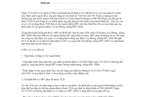 Công văn 109/AIDS-ĐT 2020 hướng dẫn sử dụng thuốc TLD điều trị người nhiễm HIV