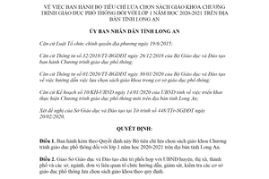 Quyết định 645/QĐ-UBND 2020 Bộ tiêu chí sách giáo khoa Chương trình giáo dục lớp 1 tỉnh Long An