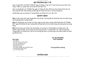 Quyết định 870/QĐ-BYT 2020 hướng dẫn kỹ thuật tạm thời cho khẩu trang vải kháng giọt bắn