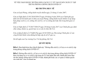 Quyết định 878/QĐ-BYT 2020 cách ly y tế tại cơ sở cách ly tập trung phòng chống dịch COVID-19