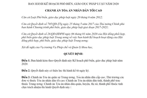 Quyết định 58/QĐ-TANDTC 2020 Kế hoạch phổ biến giáo dục pháp luật