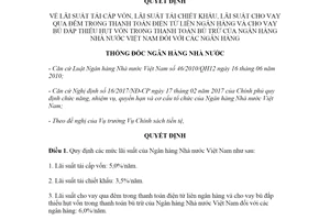 Quyết định 418/QĐ-NHNN 2020 lãi suất tái cấp vốn tái chiết khấu thanh toán điện tử liên ngân hàng