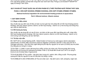 Quy chuẩn kỹ thuật quốc gia QCVN 02-32-2:2020/BNNPTNT về Sản phẩm xử lý môi trường nuôi trồng thủy sản - Phần 2: Hỗn hợp khoáng (premix khoáng), hỗn hợp vitamin (premix vitamin)