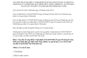 Nghị định 34/2020/NĐ-CP sửa đổi 02/2018/NĐ-CP cơ cấu tổ chức của Đài Truyền hình Việt Nam