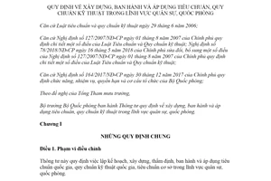 Thông tư 25/2020/TT-BQP xây dựng tiêu chuẩn quy chuẩn trong lĩnh vực quân sự quốc phòng